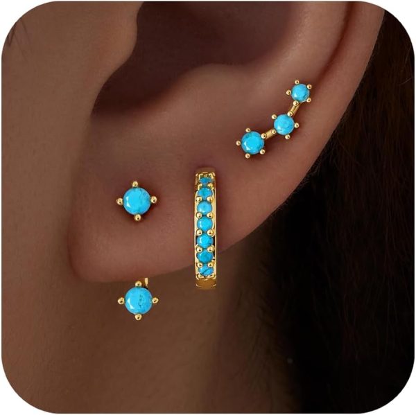 Gold Stud Earrings Set for Women, 3 Pairs Huggie Hoop Jacket Studs Earring Stacks, Hypoallergenic 925 Sterling Silver Post Dainty Birthstone Trendy Women Fashion Accessories Jewelry Gifts - Image 171