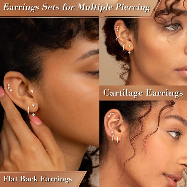 Gold Stud Earrings Set for Women, 3 Pairs Huggie Hoop Jacket Studs Earring Stacks, Hypoallergenic 925 Sterling Silver Post Dainty Birthstone Trendy Women Fashion Accessories Jewelry Gifts - Image 183