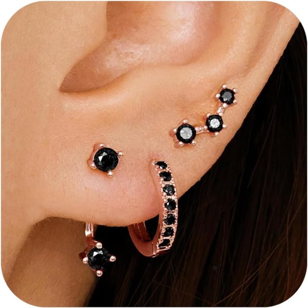 Gold Stud Earrings Set for Women, 3 Pairs Huggie Hoop Jacket Studs Earring Stacks, Hypoallergenic 925 Sterling Silver Post Dainty Birthstone Trendy Women Fashion Accessories Jewelry Gifts - Image 194