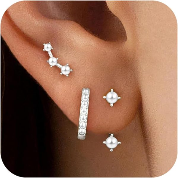 Gold Stud Earrings Set for Women, 3 Pairs Huggie Hoop Jacket Studs Earring Stacks, Hypoallergenic 925 Sterling Silver Post Dainty Birthstone Trendy Women Fashion Accessories Jewelry Gifts - Image 200
