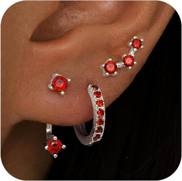 Gold Stud Earrings Set for Women, 3 Pairs Huggie Hoop Jacket Studs Earring Stacks, Hypoallergenic 925 Sterling Silver Post Dainty Birthstone Trendy Women Fashion Accessories Jewelry Gifts - Image 205