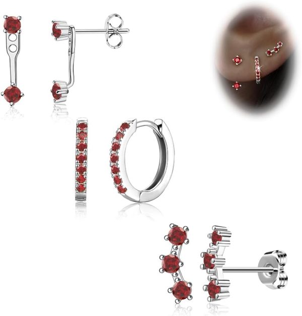 Gold Stud Earrings Set for Women, 3 Pairs Huggie Hoop Jacket Studs Earring Stacks, Hypoallergenic 925 Sterling Silver Post Dainty Birthstone Trendy Women Fashion Accessories Jewelry Gifts - Image 211