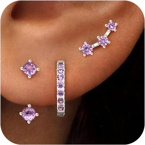 Gold Stud Earrings Set for Women, 3 Pairs Huggie Hoop Jacket Studs Earring Stacks, Hypoallergenic 925 Sterling Silver Post Dainty Birthstone Trendy Women Fashion Accessories Jewelry Gifts - Image 218